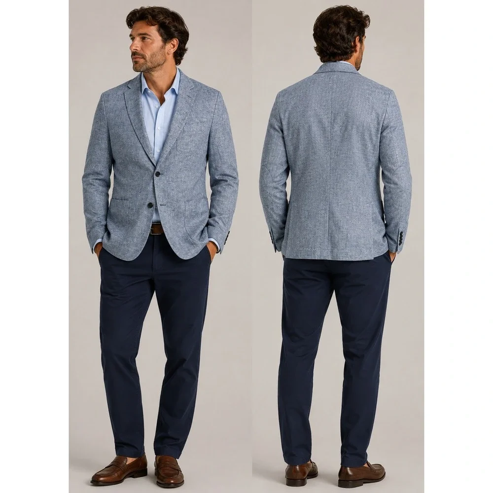 Banana Republic Blazer Mens 42L Blue Tailored Fit 100% Linen Lightweight 402018
